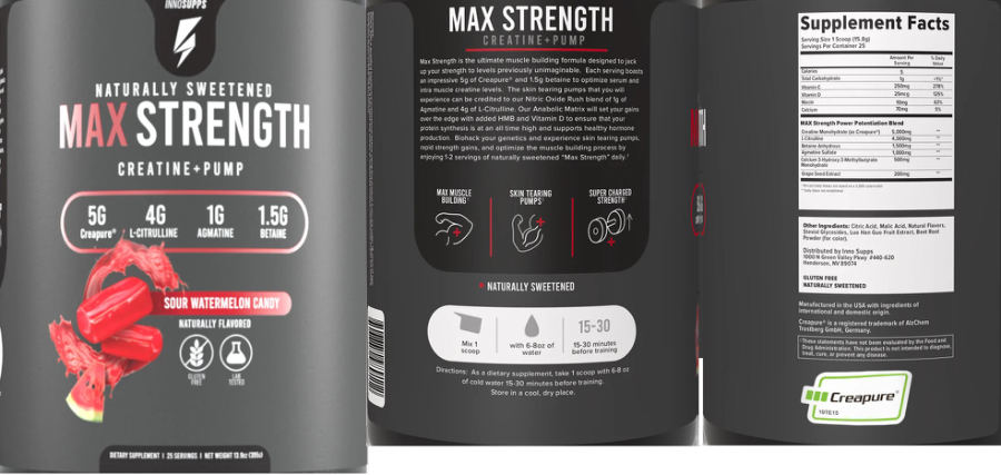 Official label of INNOSUPPS Max Strength Sour Watermelon Candy (NIH DSLD #303138)