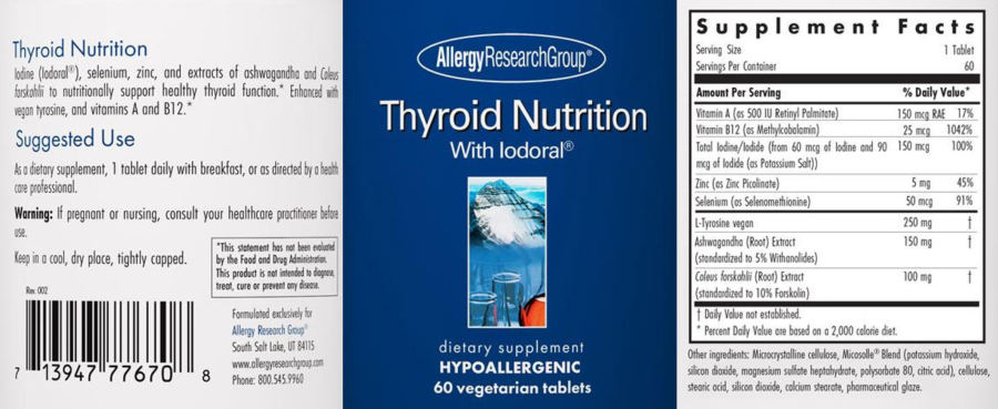 Official label of Allergy Research Group Thyroid Nutrition (NIH DSLD #304285)