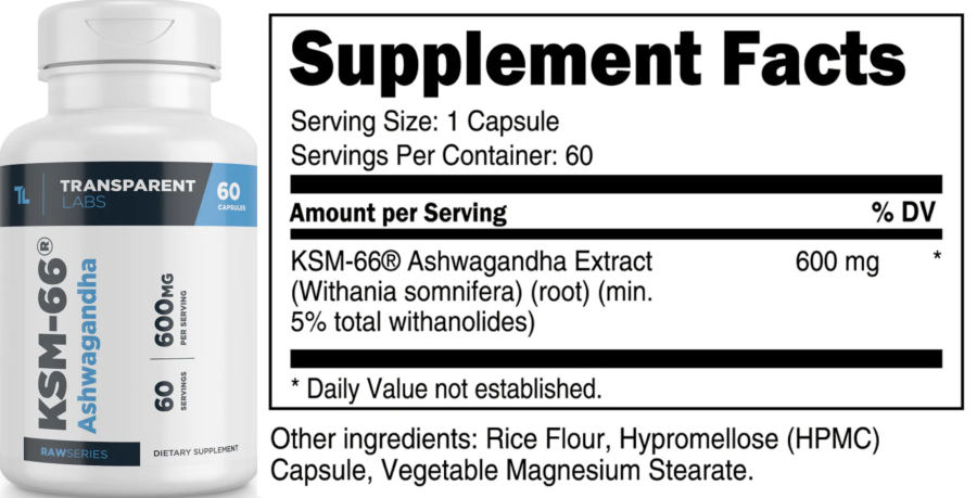 Official label of Transparent Labs KSM-66 (NIH DSLD #305203)