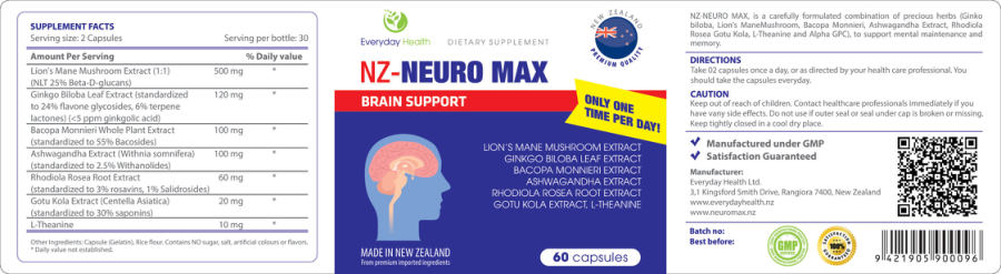 Official label of Everyday Health NZ-Neuro Max (NIH DSLD #306100)