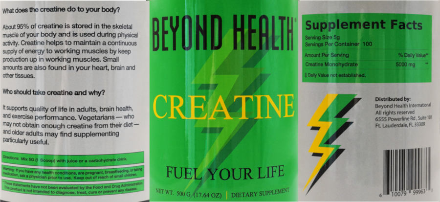 Official label of Beyond Health Creatine 500g (NIH DSLD #306885)