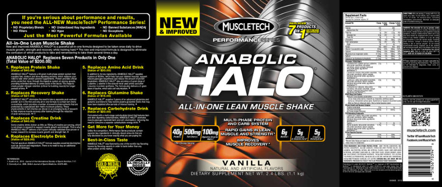 Official label of MuscleTech Performance Series Anabolic Halo Vanilla (NIH DSLD #30740)