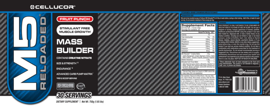 Official label of Cellucor M5 Reloaded Fruit Punch (NIH DSLD #30766)