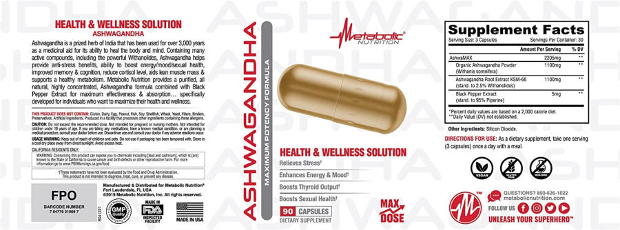 Official label of Metabolic Nutrition Ashwagandha (NIH DSLD #307919)