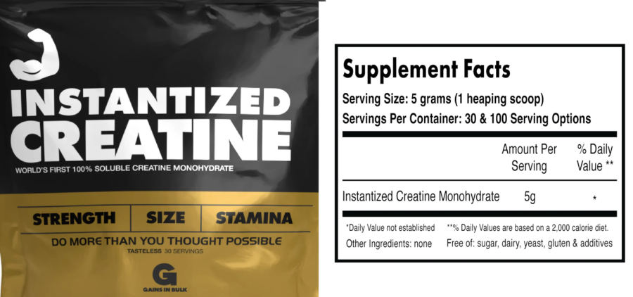 Official label of Gains In Bulk Instantized Creatine (NIH DSLD #308306)