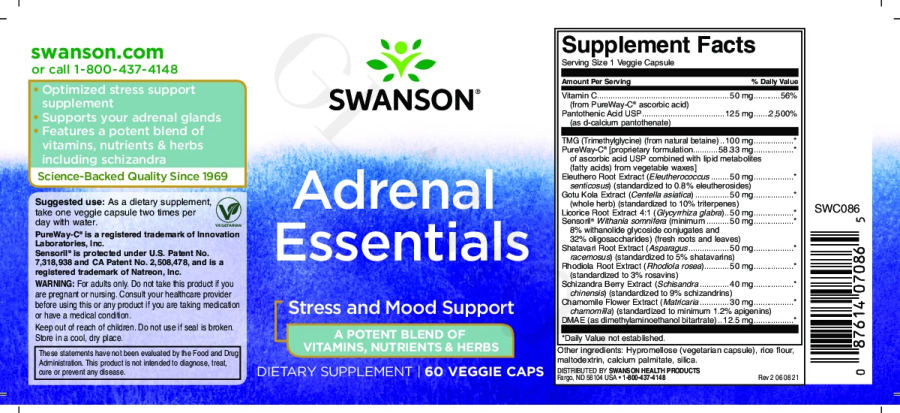 Official label of Swanson Adrenal Essentials (NIH DSLD #308448)