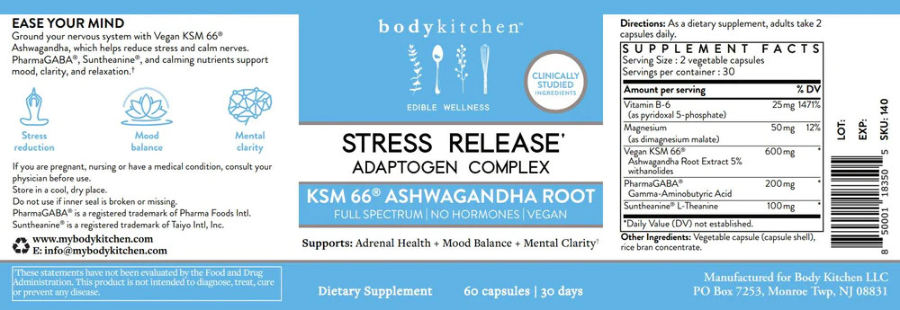 Official label of Body Kitchen Stress Release (NIH DSLD #309033)