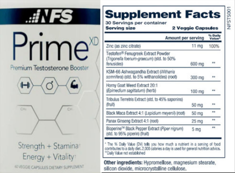 Official label of NFS Prime XD (NIH DSLD #309995)