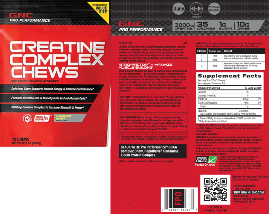 Official label of GNC Pro Performance Creatine Complex Chews Lemonade Burst (NIH DSLD #31016)