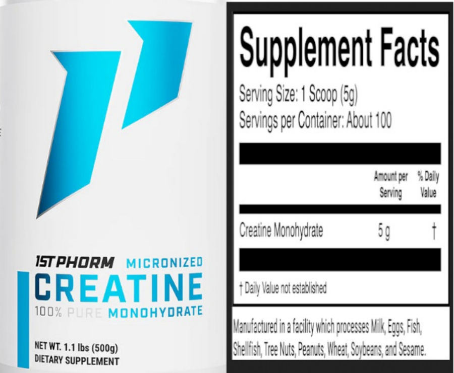 Official label of 1st Phorm Micronized Creatine Monohydrate (NIH DSLD #312635)