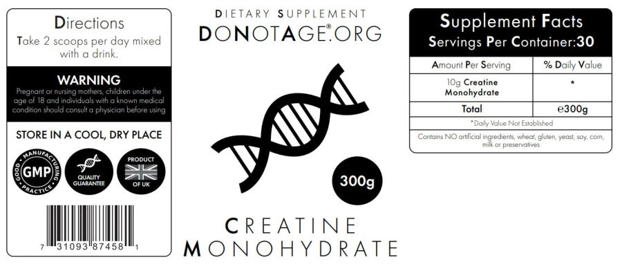Official label of DoNotAge.org Creatine Monohydrate (NIH DSLD #315486)