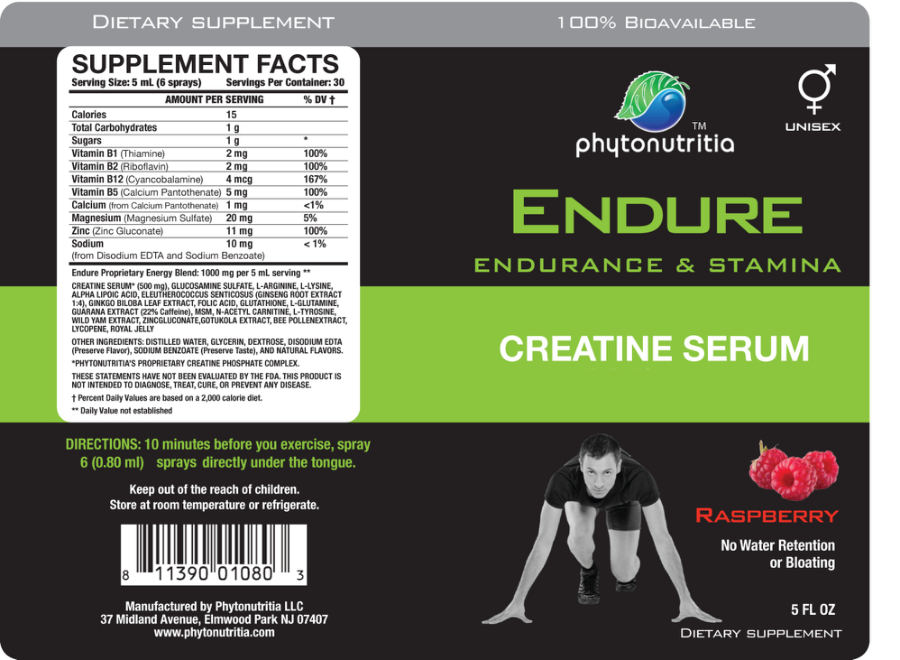 Official label of Phytonutritia Endure Creatine Serum Raspberry (NIH DSLD #31617)