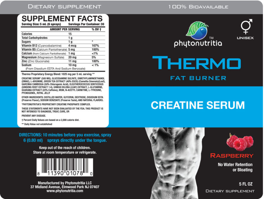 Official label of Phytonutritia Thermo Fat Burner Creatine Serum Raspberry (NIH DSLD #31625)