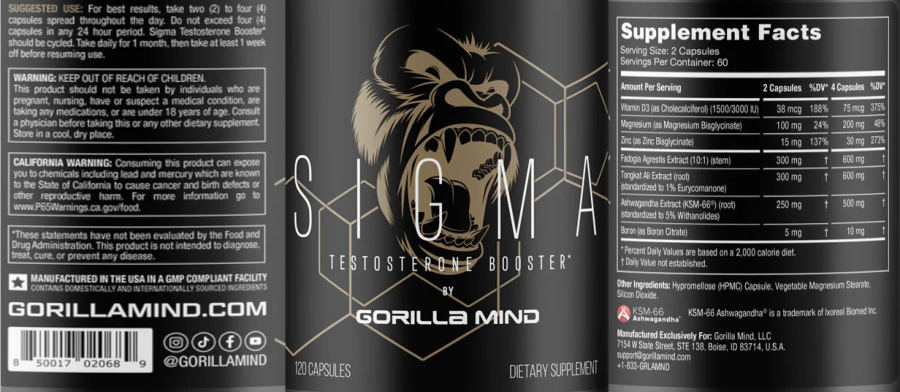 Official label of Gorilla Mind Sigma (NIH DSLD #316284)
