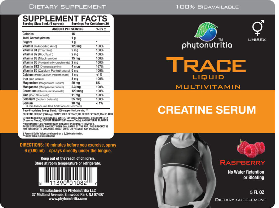 Official label of Phytonutritia Trace Liquid Multivitamin Creatine Serum Raspberry (NIH DSLD #31630)