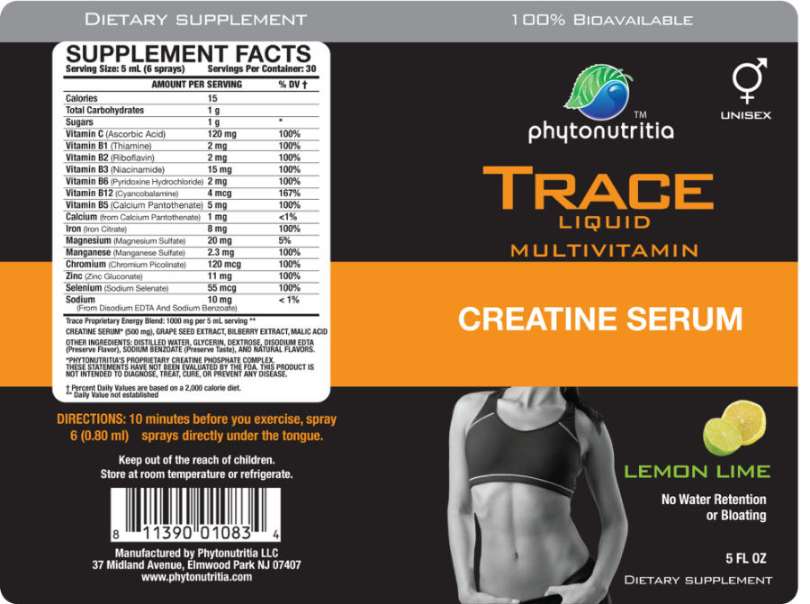 Official label of Phytonutritia Trace Liquid Multivitamin Creatine Serum Lemon Lime (NIH DSLD #31634)