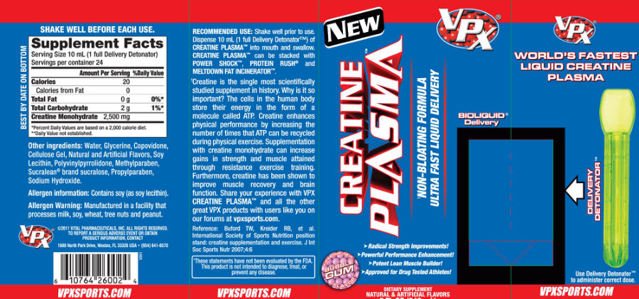 Official label of VPX Creatine Plasma Bubble Gum (NIH DSLD #31651)
