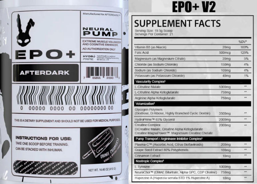 Official label of AfterDark EPO+ Orange Creamsicle (NIH DSLD #317071)
