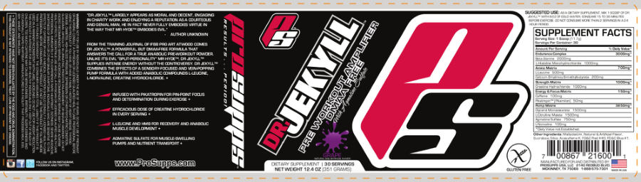 Official label of PS ProSupps Dr. Jekyll Grape (NIH DSLD #31731)