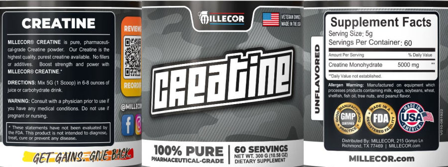 Official label of Millecor Creatine Unflavored (NIH DSLD #317784)