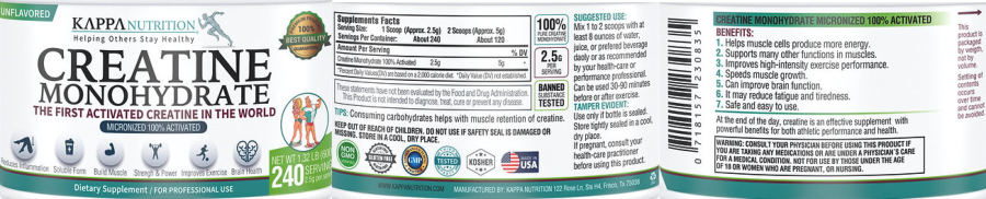 Official label of KAPPA NUTRITION Creatine Monohydrate Unflavored (NIH DSLD #319042)