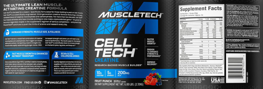 Official label of MuscleTech Cell Tech Fruit Punch (NIH DSLD #319639)