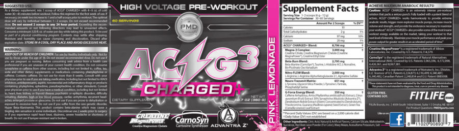 Official label of PMD Platinum ACG3 Charged+ Pink Lemonade (NIH DSLD #31985)