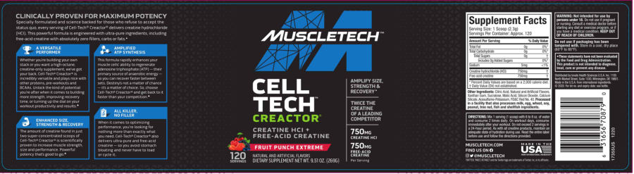 Official label of MuscleTech Cell-Tech Creactor Fruit Punch Extreme (NIH DSLD #321536)