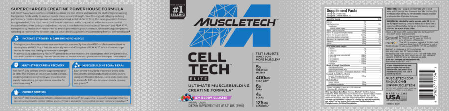 Official label of MuscleTech Cell-Tech Elite Icy Berry Slushie (NIH DSLD #321537)