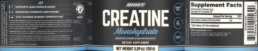 Official label of Onnit Creatine Monohydrate (NIH DSLD #321547)