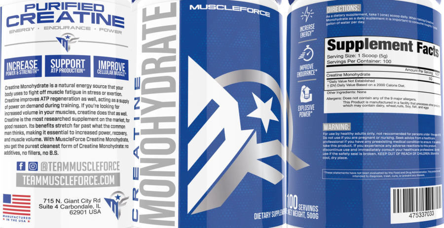 Official label of MuscleForce Creatine Monohydrate (NIH DSLD #321580)