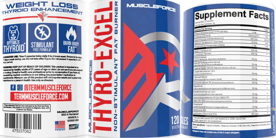 Official label of MuscleForce Thyro-Excel (NIH DSLD #321585)