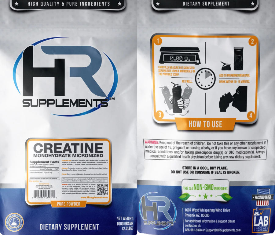 Official label of HR Supplements Creatine Monohydrate Micronized (NIH DSLD #321629)