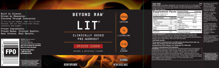Official label of GNC Beyond Raw LIT Spiced Cider (NIH DSLD #321826)
