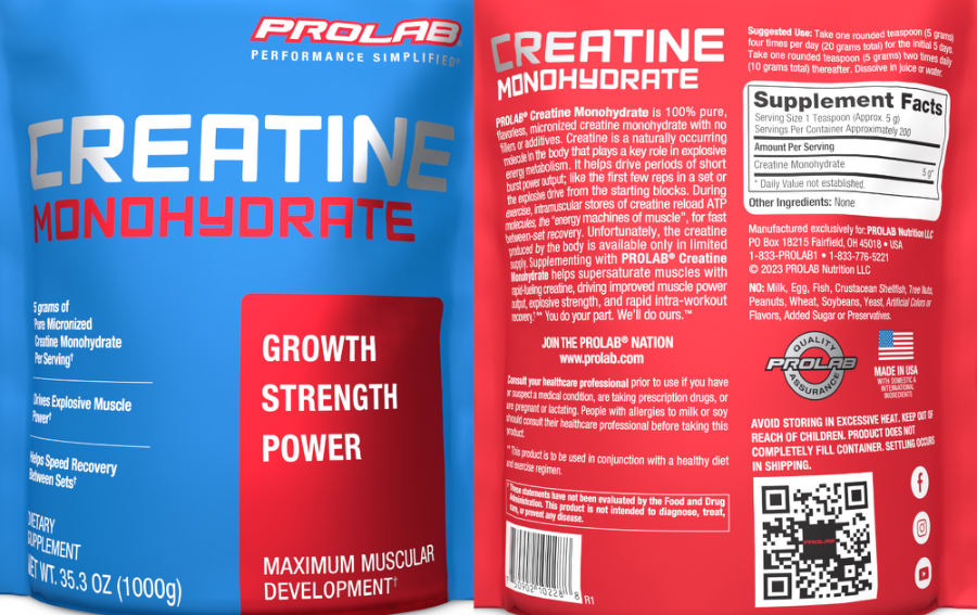 Official label of Prolab Creatine Monohydrate (NIH DSLD #321836)