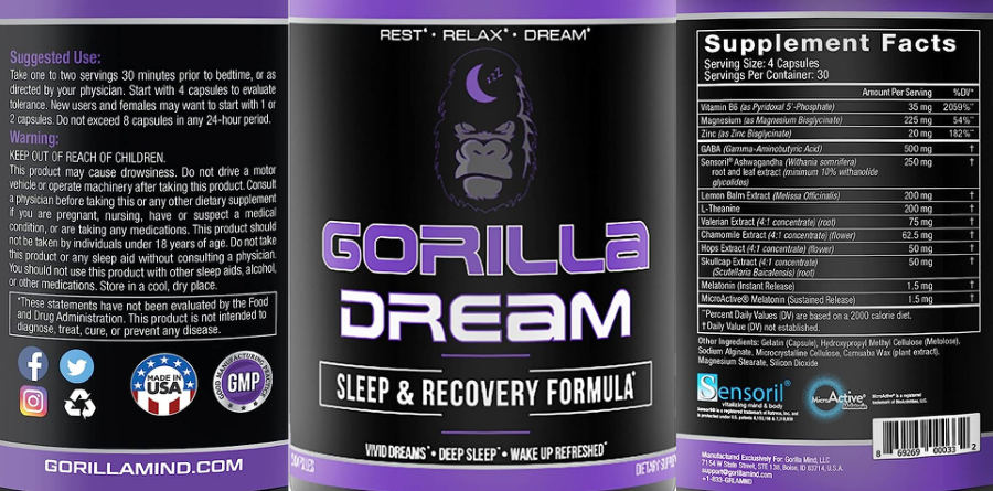 Official label of Gorilla Mind Gorilla Dream (NIH DSLD #321862)