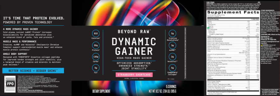 Official label of GNC Beyond Raw Dynamic Gainer Strawberry Shortcake (NIH DSLD #322564)