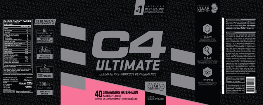 Official label of Cellucor C4 Ultimate Strawberry Watermelon (NIH DSLD #322577)