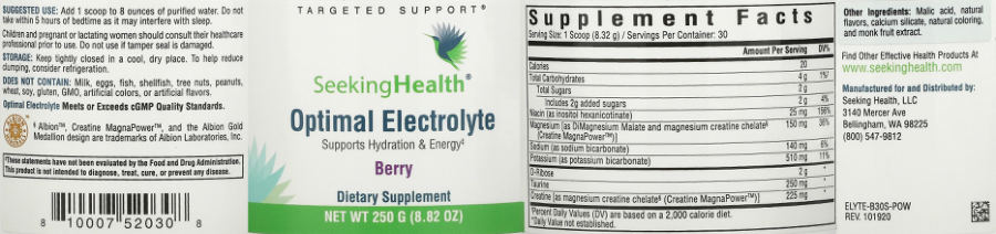 Official label of Seeking Health Optimal Electrolyte Berry (NIH DSLD #322677)