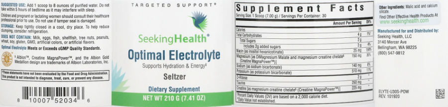 Official label of Seeking Health Optimal Electrolyte Seltzer (NIH DSLD #322679)