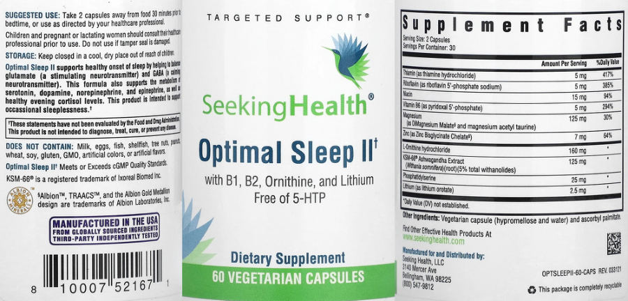 Official label of Seeking Health Optimal Sleep II (NIH DSLD #322695)