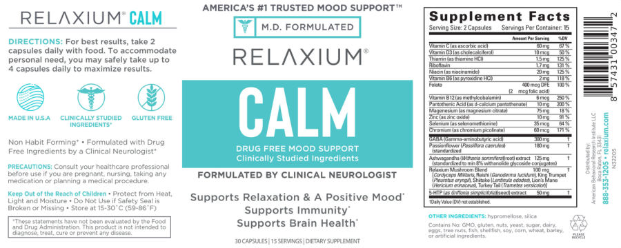 Official label of Relaxium Calm (NIH DSLD #323068)