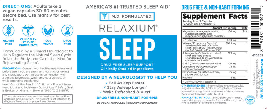 Official label of Relaxium Sleep (NIH DSLD #323071)
