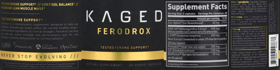 Official label of Kaged Muscle Ferodrox (NIH DSLD #323451)
