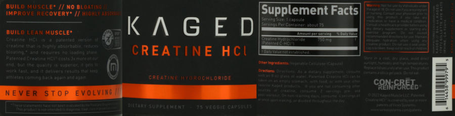 Official label of Kaged Creatine HCl (NIH DSLD #323460)