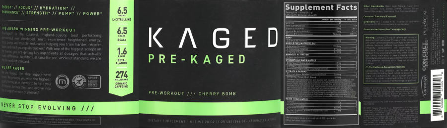 Official label of Kaged Pre-Kaged Cherry Bomb (NIH DSLD #323462)