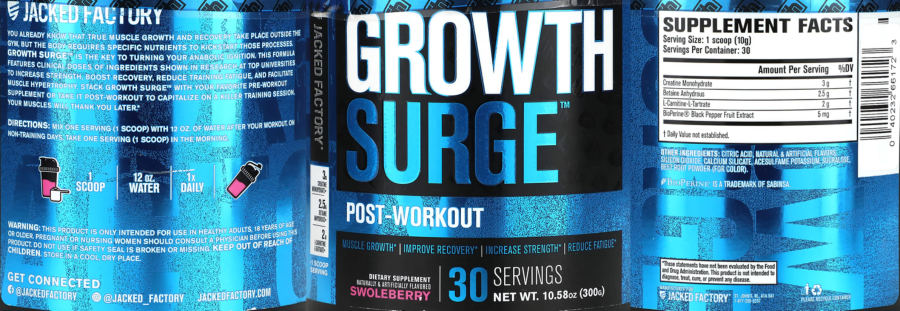 Official label of Jacked Factory Growth Surge Post-Workout Swoleberry (NIH DSLD #323474)