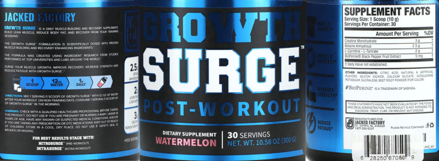 Official label of Jacked Factory Growth Surge Post-Workout Watermelon (NIH DSLD #323475)