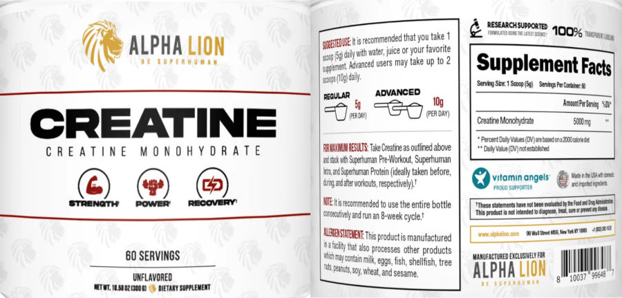 Official label of Alpha Lion Creatine Unflavored (NIH DSLD #323518)