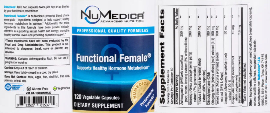 Official label of NuMedica Functional Female (NIH DSLD #323532)